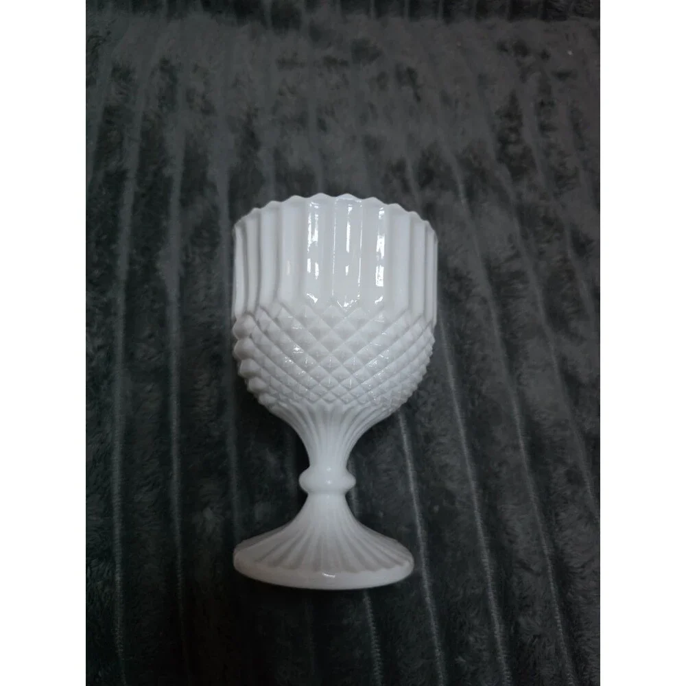 Vintage Milk Glass Diamond Pt. Hobnail Pedestal Compote Chalice/Dish/Vase/Bowl